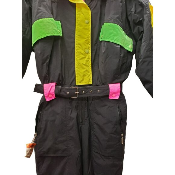 Vintage Tyrolia By Head Ladies Celtech Ski Suit Size 8 Black Pink Green Yellow N - Picture 13 of 16